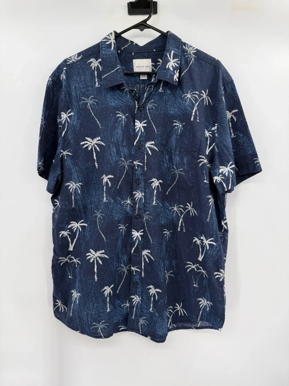 American Eagle Outfitters Navy Short-Sleeve Palm Print Button-Down Size XXL